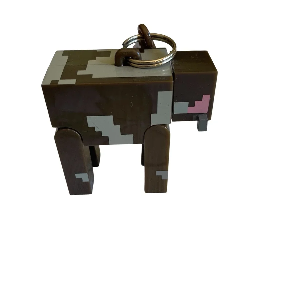 Pre-Owned MineCraft Cow Figural Keyring/Backpack Clip Farm Animal Game Toy